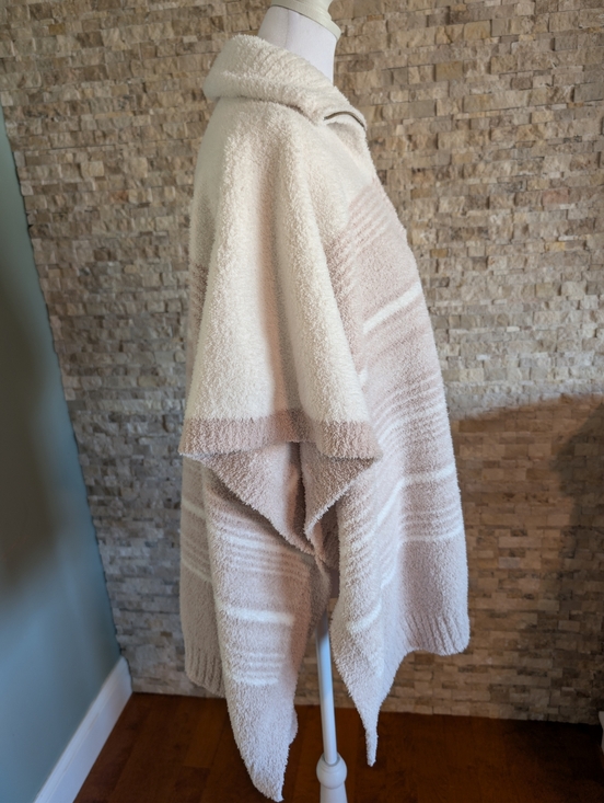 Barefoot Dreams CozyChic Quarter Zip Poncho in Cream Stone Stripe One Size - Picture 2 of 10